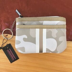 HAUTE SHORE Taupe and White Camo Neoprene pouch.